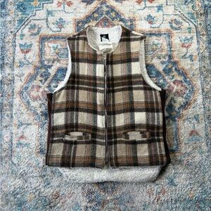 Vintage 70s Thermo-King Sherpa Lined Plaid Vest Large